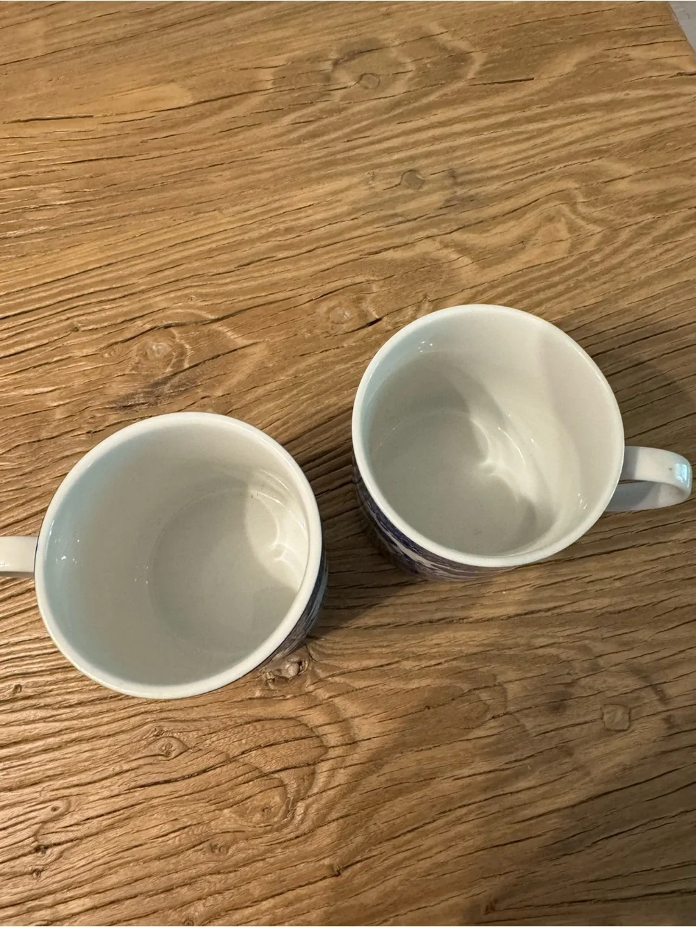 Vintage Blue Willow Asian Village Motif Chinoiserie Blue White Mug Set Of 2